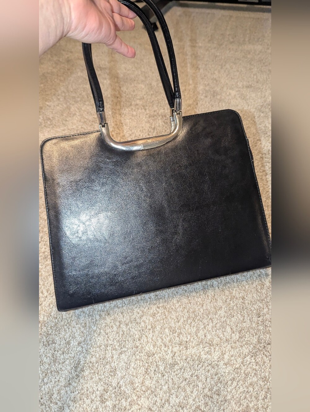 Source Unknown Black Satchel with Silver-Tone Handle Accents